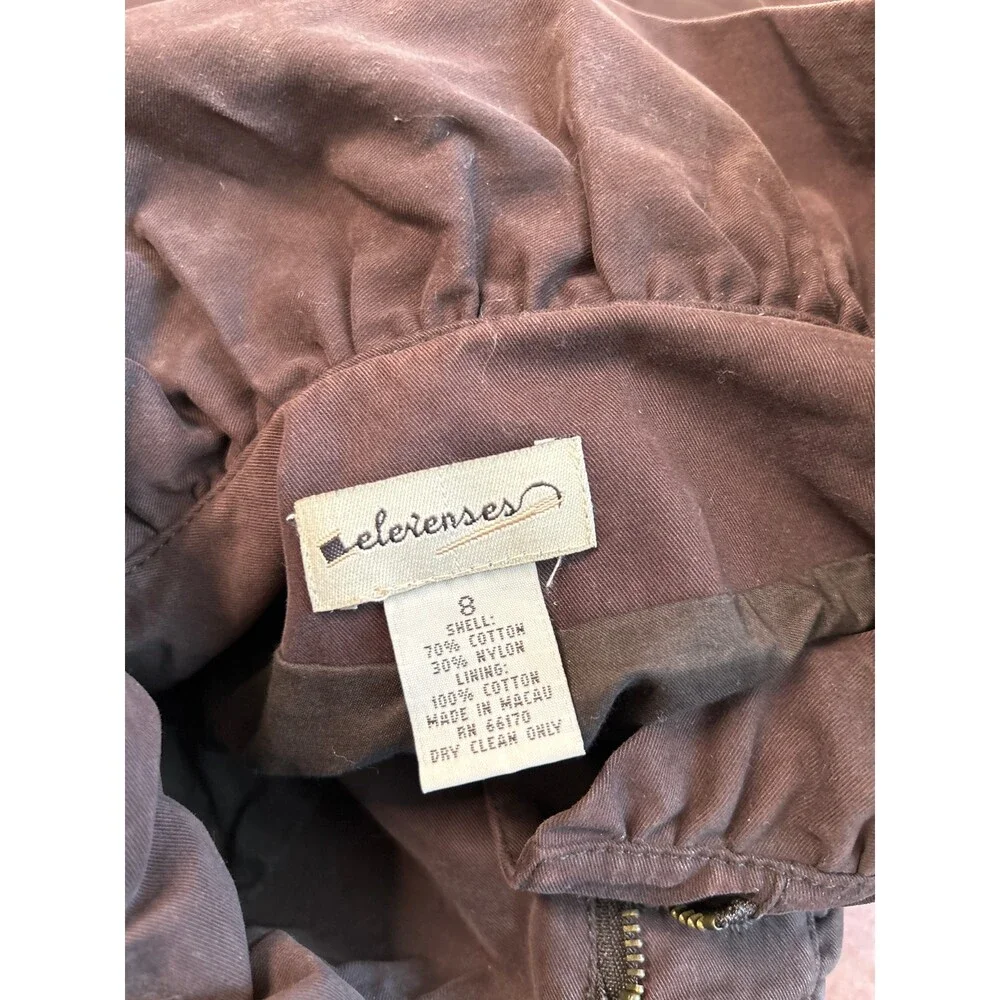 Anthropologie ELEVENSES Jacket Womens Brown Ruffle Zipper Button Lined SZ 8 - Picture 2 of 6